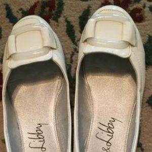 White Patent Flats with Buckle on Toe